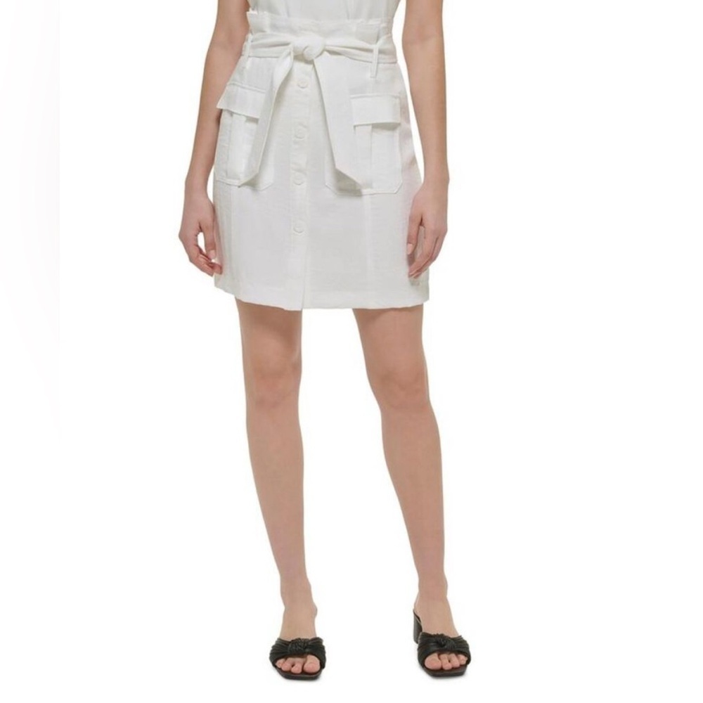 Calvin Klein Cargo Belted Pencil Skirt With Pockets White Size 10 NWT